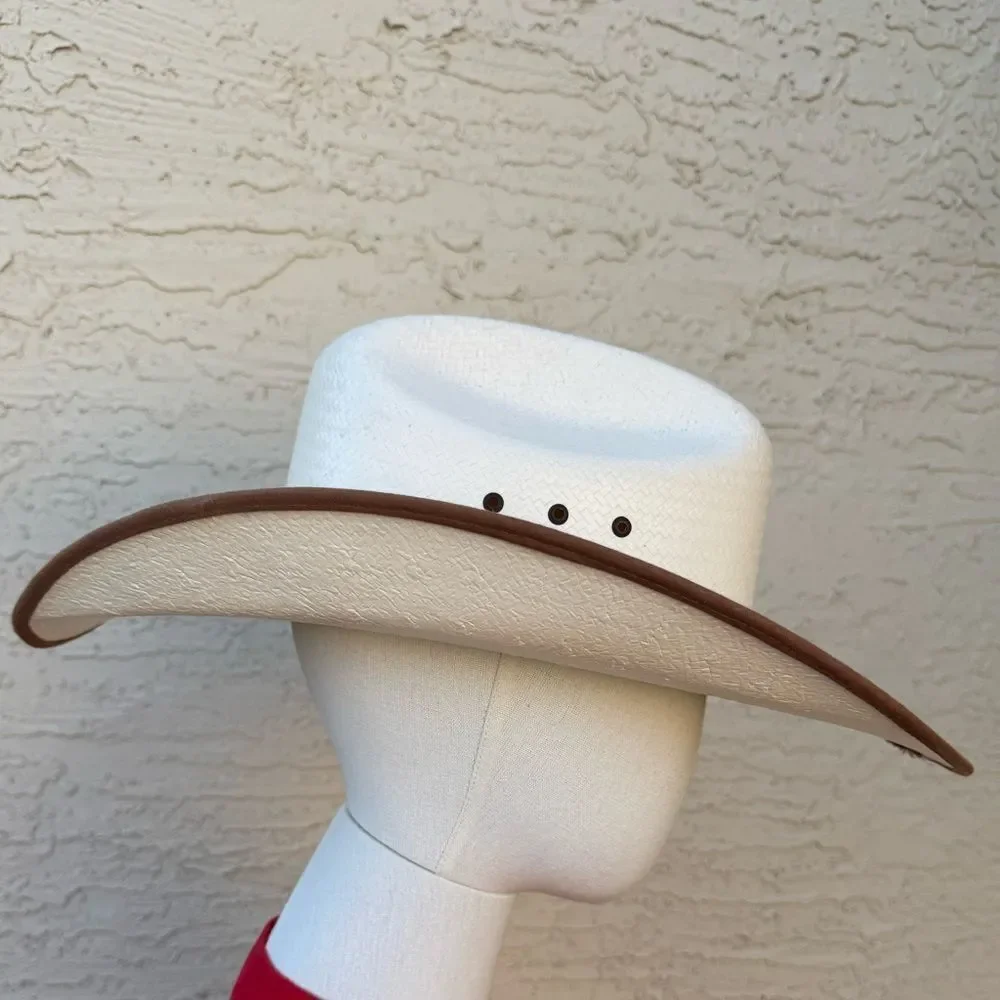 Justin 10X White Straw Western Cowboy Hat 7 5/8 (61cm) EUC